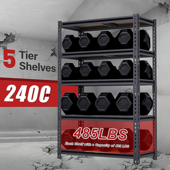 Garage Storage Shelves 2PCS, 60'' H Shelving Units and Storage, 2400 LBS Heavy Duty Shelving, Metal Garage Shelves for for Basement, Warehouse, Pantry, Closet, Kitchen 12" x 28'' x 60'' - Image 4