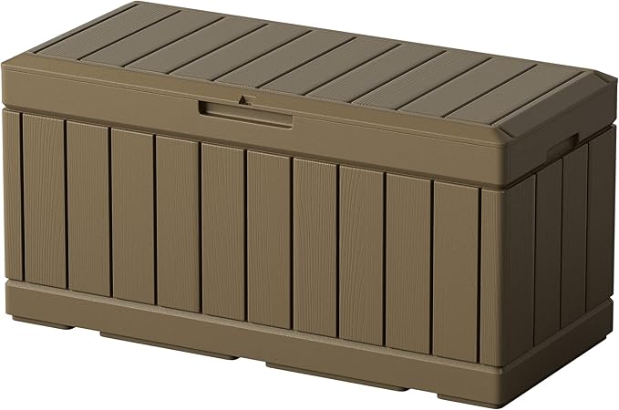 Greesum 82 Gallon Resin Deck Box All Weather Large Outdoor Storage for Patio Furniture, Toys, Garden Tools, Lockable, Brown by BuynowfromGreesum