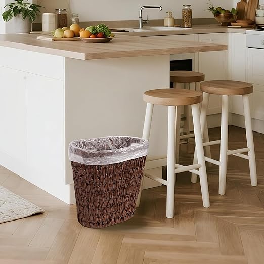 Wicker Trash Can, Waterproof Bathroom Waste Basket, Plastic Wicker Woven Waste - Image 3