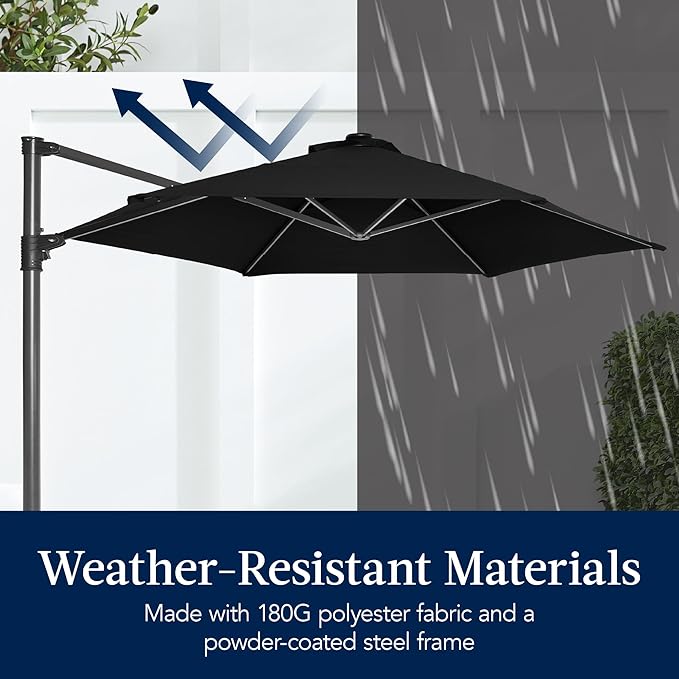 Best Choice Products 10ft Offset Cantilever Hanging Market Patio Umbrella, Smooth 360° Rotation, 8 Sturdy Ribs, Easy Adjustment - Black - Image 5