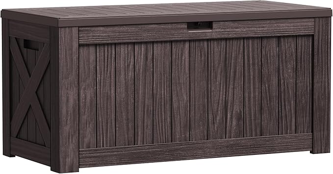 Greesum Outdoor Storage Box 120 Gallon Storage Bin with Lid for Patio Furniture, Garden Tools, Pool Supplies, Lockable, Waterproof and UV Resistant, Dark Brown by BuynowfromGreesum
