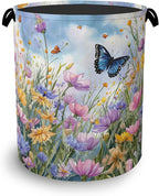 Wildflowers Butterfly Laundry Basket, Floral Garden Oxford Cloth Laundry Hamper by Unknown