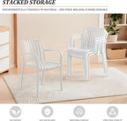 Patio Dining Chairs Set of 4, All-Weather Outdoor and Indoor Stackable Chairs with Curved Back, Waterproof for Patio, Deck, Porch, Backyard, Restaurant & Cafe Use, White - Image 3