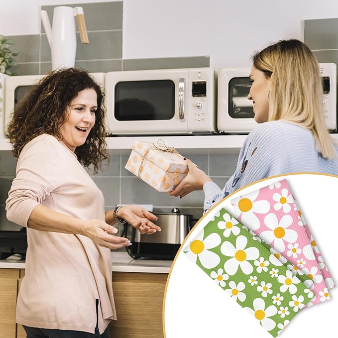 70s Retro White Daisy Floral Kitchen Towels Set of 2, Floral Aesthetic - Image 5