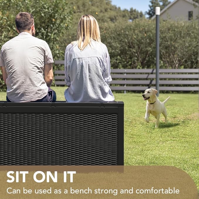 Devoko 95 Gallon Deck Box Large Resin Outdoor Storage Box, Waterproof and UV Resistant Lockable for Outdoor and Patio, Large Storage Cabinet for Patio Furniture, Garden Tools and Pool Supplies, Black - Image 3
