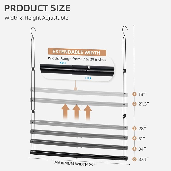STORAGE MANIAC Hanging Closet Rod, Adjustable Width and Height Closet Hanging - Image 2