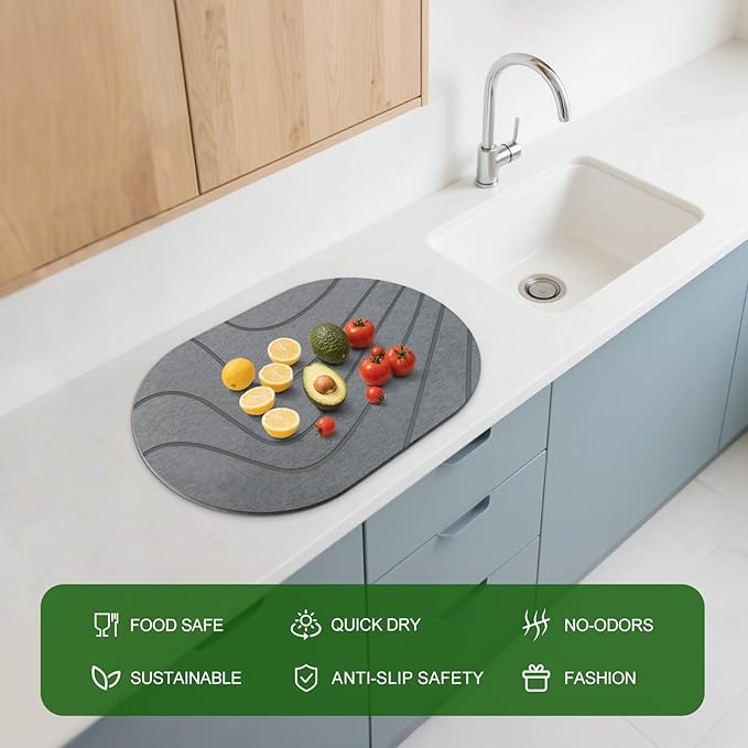 Large Stone Drying Mat for Kitchen Counter of 1 Pack, Double-sided Diatomaceous - Image 2