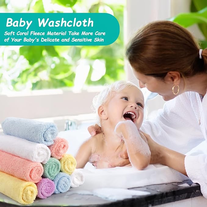 HOMEXCEL Baby Washcloths 24 Pack-Microfiber Coral Fleece Baby Bath Face Towel 7 - Image 5