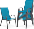Outdoor Stackable Chairs Set of 8, Stacking Patio Chairs with Textilene Fabric, Outside Furniture for Garden Backyard Balconie Poolside Deck, Blue by Villeston