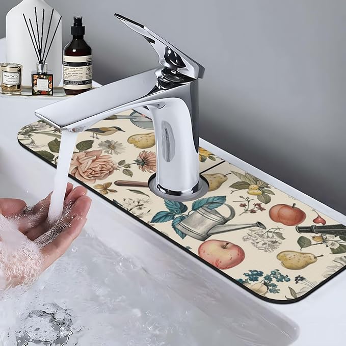 Faucet Draining Mat For Kitchen Sink, Roses Daisies Fruits Garden Diatom Mud - Image 7