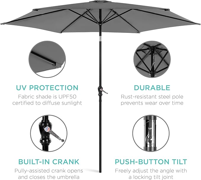 Best Choice Products 10ft Outdoor Table Compatible Steel Polyester Market Patio Umbrella w/Crank and Easy Push Button Tilt - Image 5