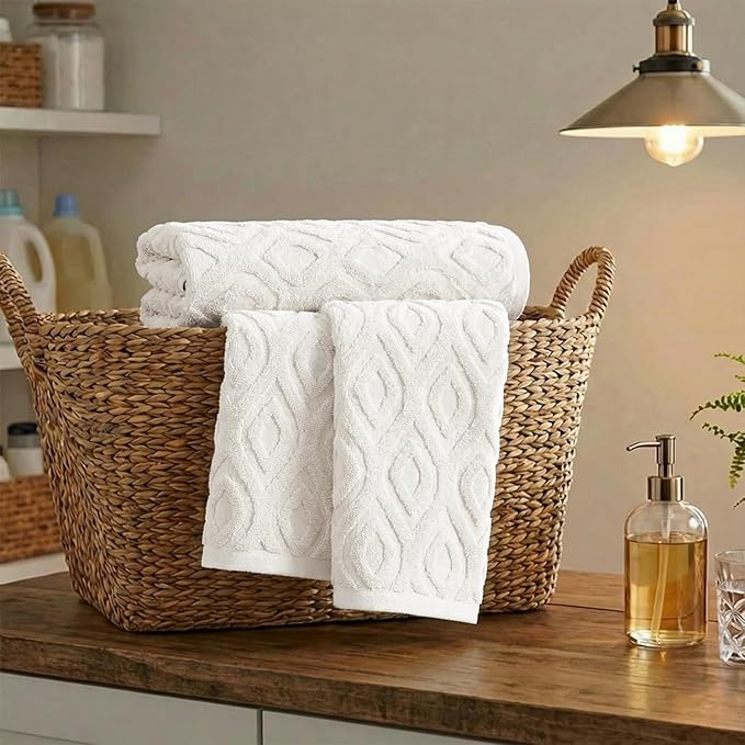 Artoid Mode 1 Pc White 3D Diamond Grid Jacquard Hand Towels - Image 5