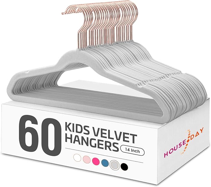 HOUSE DAY Velvet Kids Hangers 60 Pack, Premium Childrens Hangers by HOUSEDAY