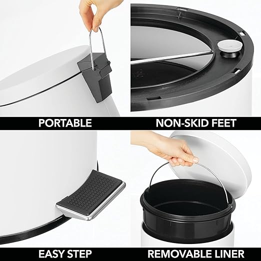 mDesign 3.2 Gallon/12 Liter Round Metal Step Trash Wastebasket, Garbage - Image 5
