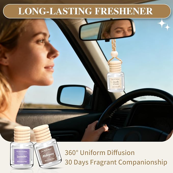 Car Air Freshener 6 Pack, Vanilla Cream, Mahogany & Lavender 3 Natural Scent - Image 5