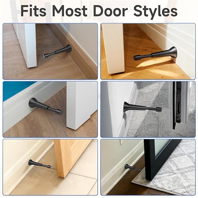 4Pcs Black Spring Door Stops, Screw in & Adhesive Door Stopper - Image 8