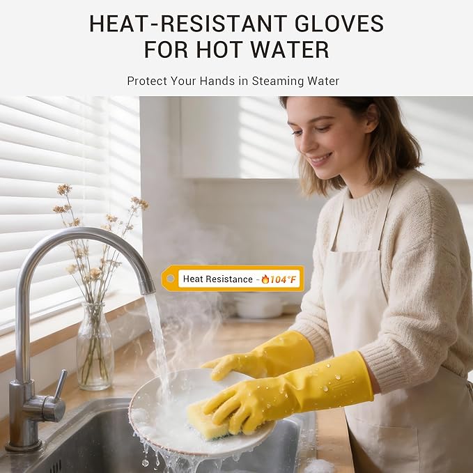 3 Pairs Rubber Dishwashing Gloves, Reusable Household Cleaning Gloves - Image 4