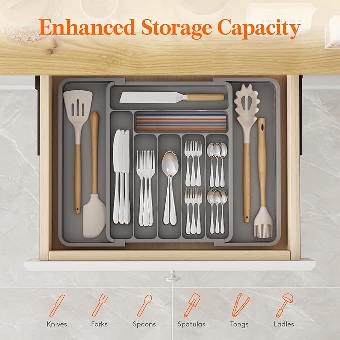 Lifewit Utensil Organizer for Kitchen Drawer, Expandable Cooking Silverware Tray - Image 2
