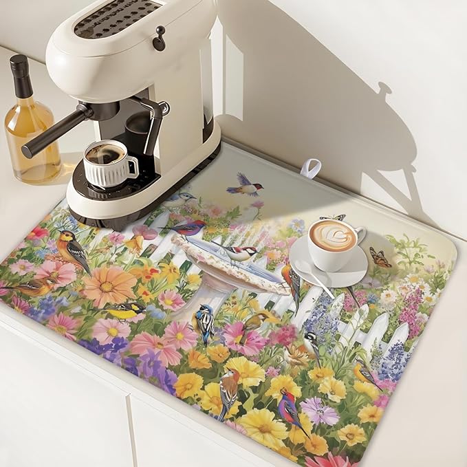 Spring Summer Floral Birds Dish Drying Mat - Image 7