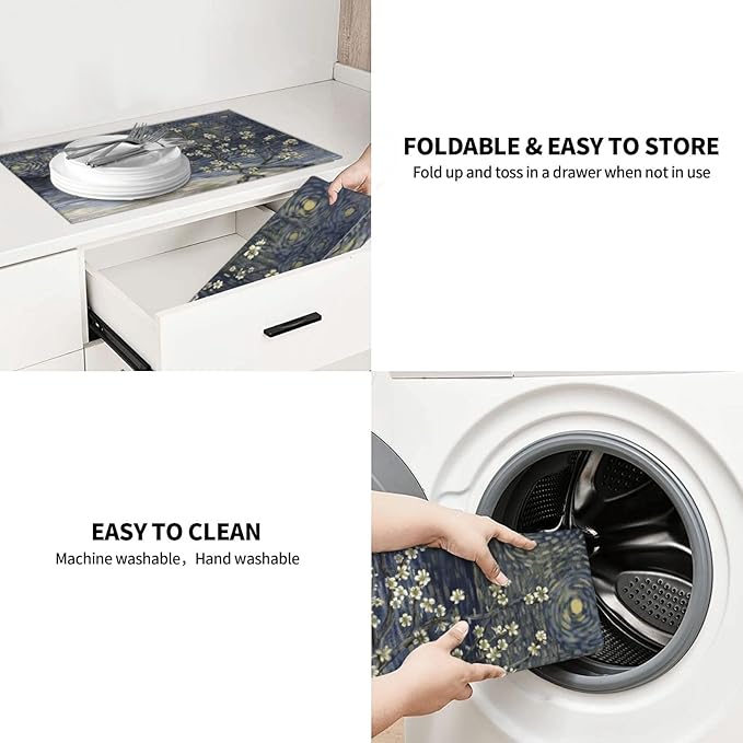 Flowers Dish Drying Mat for Kitchen Counter Decor 18x24 Inch Floral Absorbent - Image 9