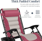 Best Choice Products Oversized Padded Zero Gravity Chair, Folding Outdoor Patio Recliner, XL Anti Gravity Lounger for Backyard w/Headrest, Cup Holder, Side Tray, Polyester Mesh - Pink/Taupe - Image 5