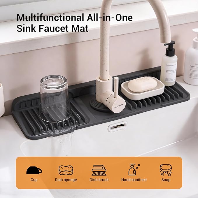 Faucet Mat for Kitchen Sink, 17.7"X5.5" Silicone Sink Splash Guard - Image 2