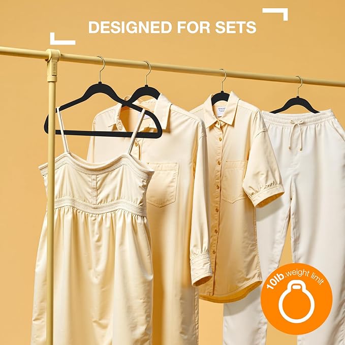 Korpai 50 Pack Black Velvet Hangers, Coat Hanger Non Slip, Heavy-Duty, Space - Image 6