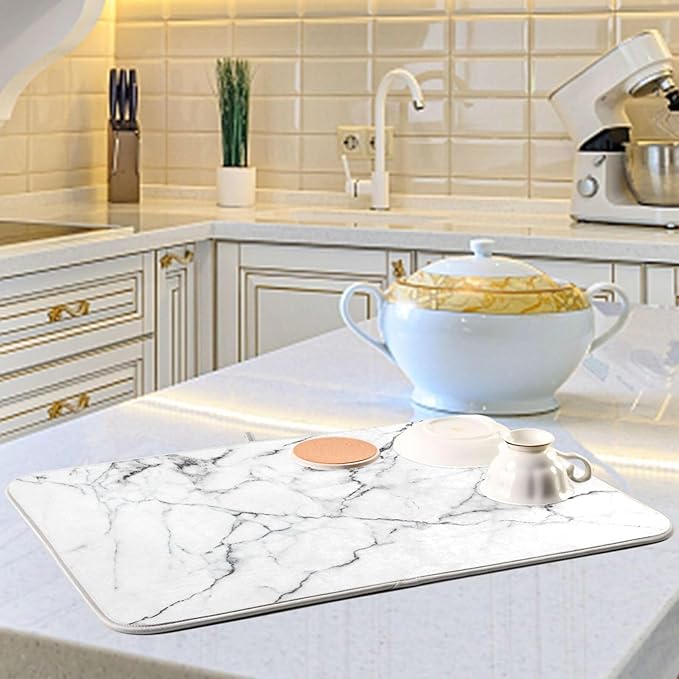 White Grey Marble Dish Drying Mat - Image 2