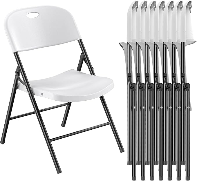 Nazhura 350 Weight Limit Heavy Duty Plastic Folding Chair with Reinfoced Steel Frame for Indoor and Outdoor, Wedding, Party, Restaurant, Meeting Room, Patio and Garden (White, 8 Pack) by NazhuraGoodCompanionAtHome