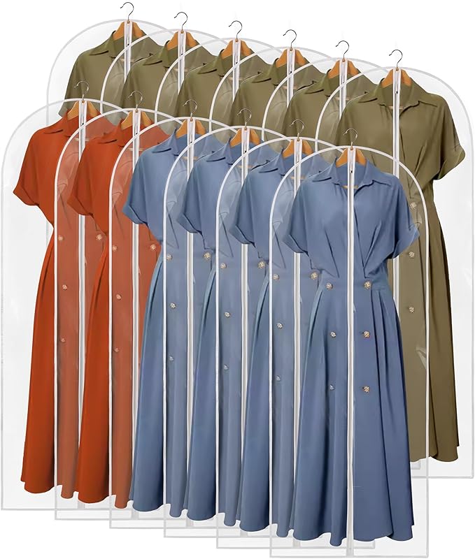 60" Dress Bags for Gowns, 12 Packs All Clear Garment Bags for Hanging Clothes by Perber