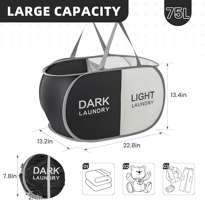 Collapsible Laundry Basket Durable Pop Up Hamper - Image 3