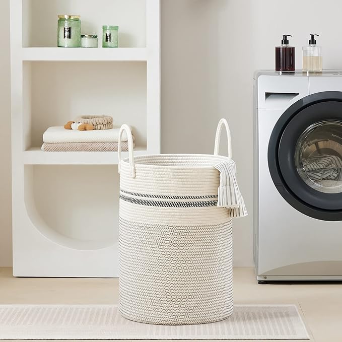VIPOSCO Large Laundry Hamper, Tall Woven Rope Storage Basket - Image 7