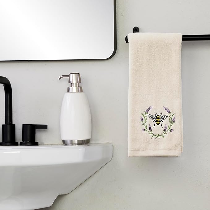 SKL Home Bee Lavender 100% Cotton Embroidered 2pc Hand Towel Set, Decorative - Image 2