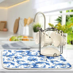 Tarity Blue Flowers White Dish Drying Mat - Image 5