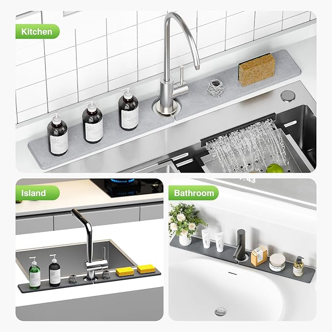 30" x 4" Stone Faucet Mat for Kitchen Sink, Quick Drying Diatomite Sink Tray - Image 8
