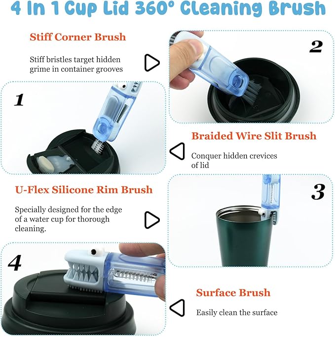 3 Pack 4 in 1 Cup Lid Cleaning Brush Water Bottle Cleaner Brush, Water Bottle - Image 4