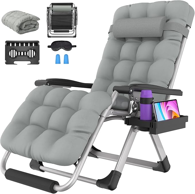 Suteck Oversized Zero Gravity Chair, 29In XL Outdoor Recliner Chair w/Removable Cushion&Headrest, Camping Lounge Chair w/Upgraded Lock&Footrest, Reclining Patio Chairs for Indoor Outdoor,500LBS by Suteck