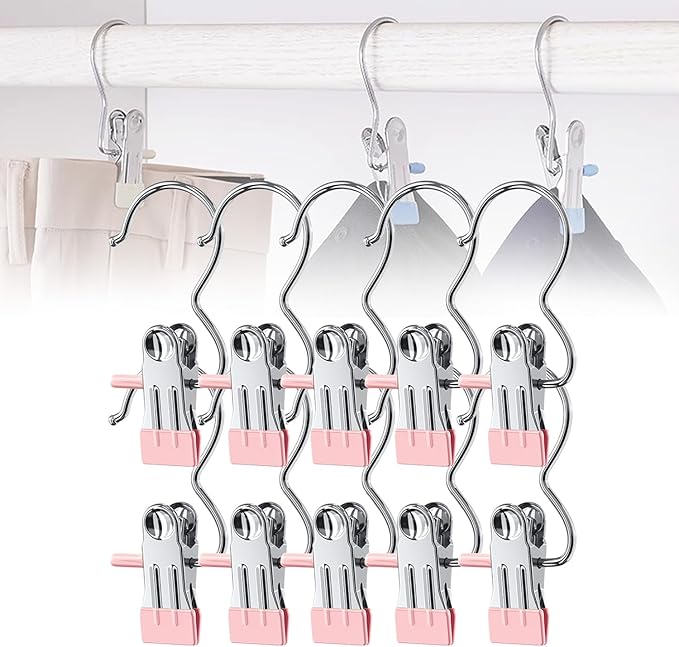 Space-Saving Clothespin Hat Pants Storage Hanging Travel Hook, Stainless Steel by Soputry