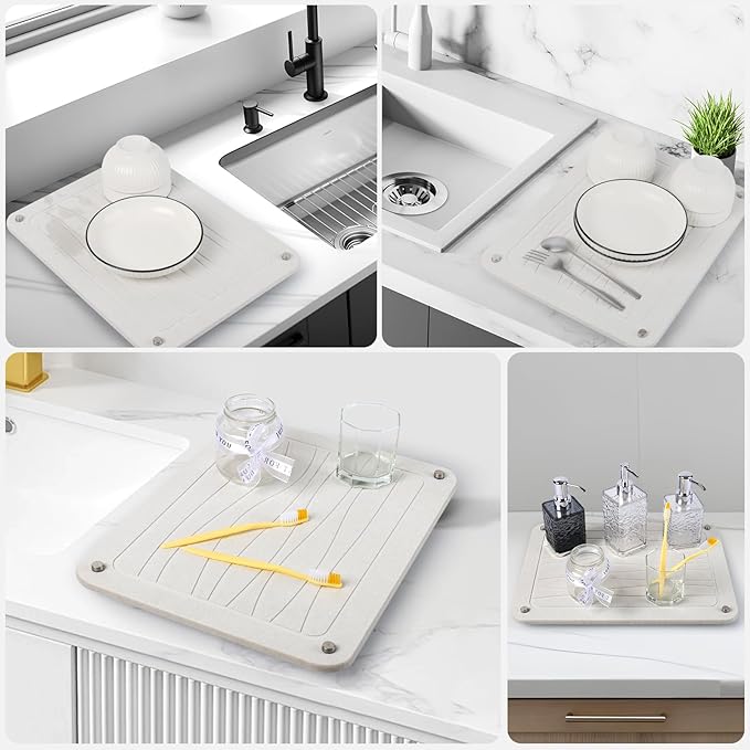 Stone Dish Drying Mats for Kitchen Counter 15.7"x 11.8" Quick Dry Stone Drying - Image 2