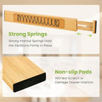 Drawer Divider, Adjustable Bamboo Kitchen Drawer Organizer, Spring Loaded - Image 3