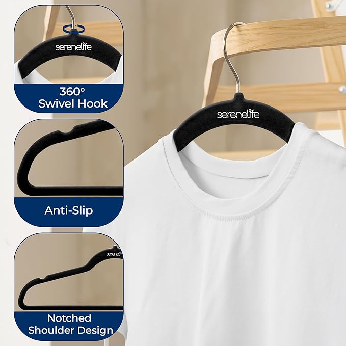 SereneLife 10 Pack Velvet Hangers – Non-Slip Clothes Hangers - Image 5