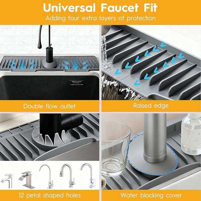 24" Silicone Faucet Mat for Kitchen Sink Released in 2025/12TH, 8° Slope Fast - Image 7
