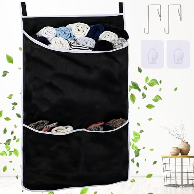 Black Hanging Laundry Hamper Bag, XL Door Hanging Hamper by OFIDELITY