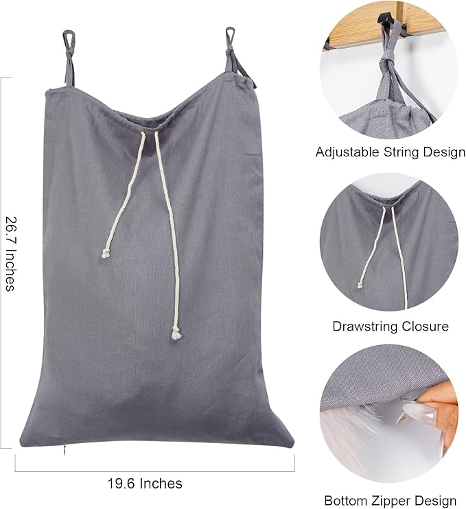 Linen Hanging Laundry Bag, Over The Door Laundry Hamper - Image 2