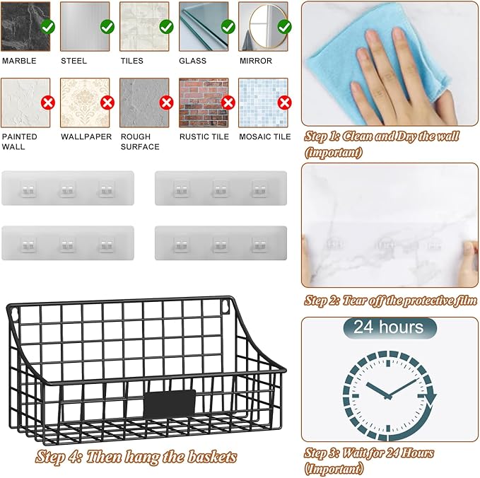 Hanging Wall Wire Basket-4Pack, Large Metal Organizer Baskets & Bathroom Shower - Image 8