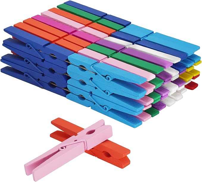 Colored Wooden Clothes Pins, Rainbow Colors 50 Pack, 2.9 Inch, Large Natural by KTOJOY