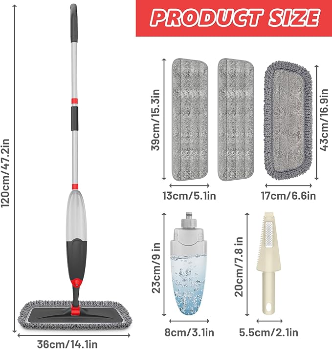 HOMTOYOU Microfiber Hardwood Floor Mop: Dust Spray Mops - Image 7