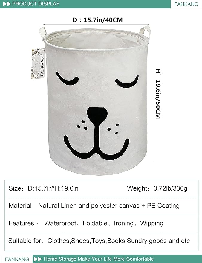 FANKANG Storage Basket, Nursery Hamper Canvas Laundry Basket Foldable - Image 2