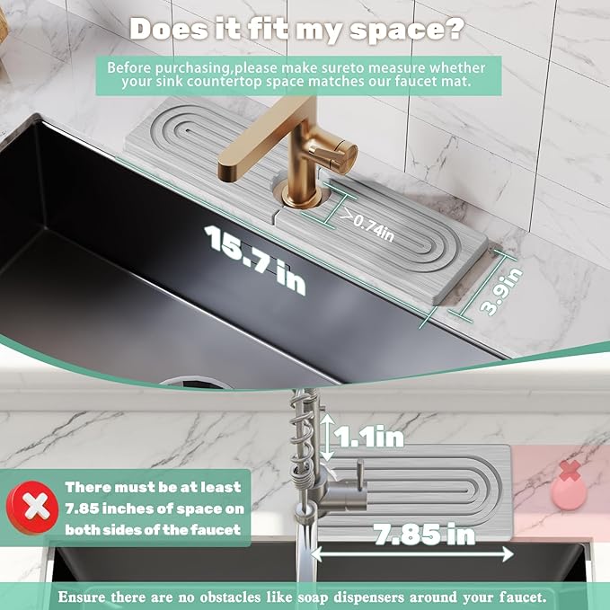 15.7 Inch Long Stone Faucet Mat - Image 3