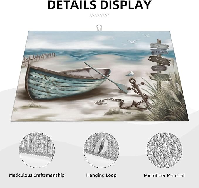Sea view wooden boat Dish Drying Mat - Image 4